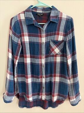 Dear John Blue and Maroon Plaid Casual Button-Down Shirt